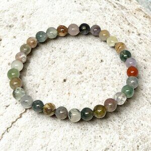 Indian Agate Stone Beaded Stretchy Bracelet - 6mm Crystal Jewelry
